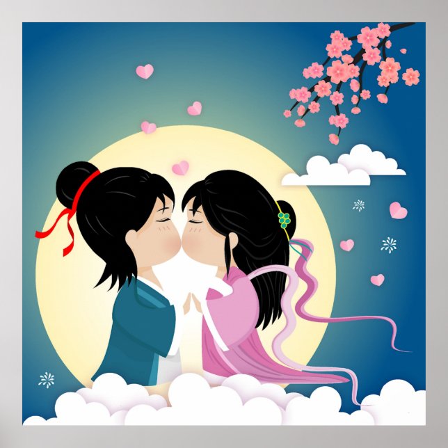 Tanabata Cowherd and Weaver Girl Button Postcard Poster (Front)