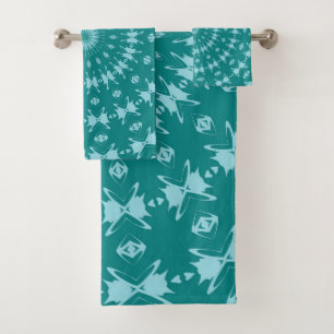 Tanager Turquoise and Teal Blue Abstract Pattern M Bath Towel Set