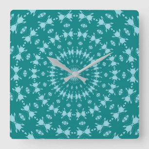 Tanager Turquoise and Teal Blue Abstract Pattern M Square Wall Clock