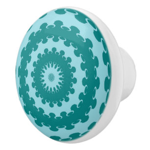 Tanager Turquoise and Teal Blue Crescent Moon Kale Ceramic Knob