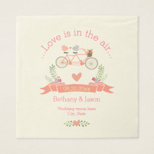 Tandem Bicycle, Birds and Banner Wedding Napkin
