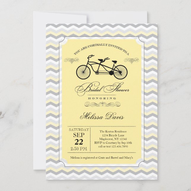 Tandem Bicycle Bridal Shower Invitation (Front)