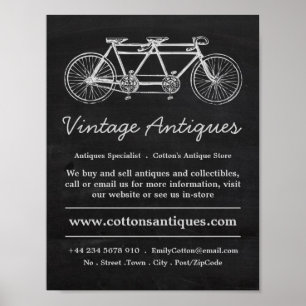 Tandem Bicycle & Chalkboard, Antique Dealer, Store Poster