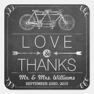 Tandem Bicycle Chalkboard Typography Wedding Square Sticker