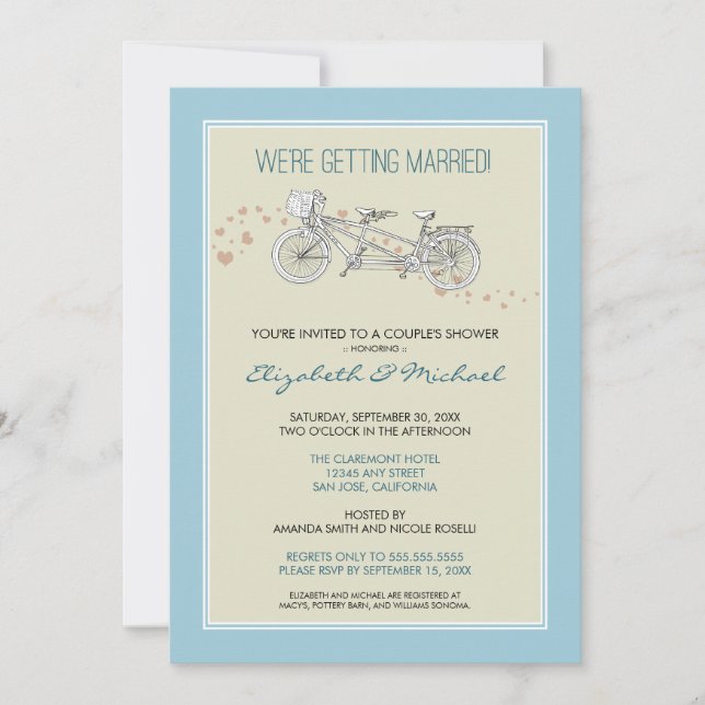 Tandem Bicycle Couple's Bridal Shower Invitation (Front)