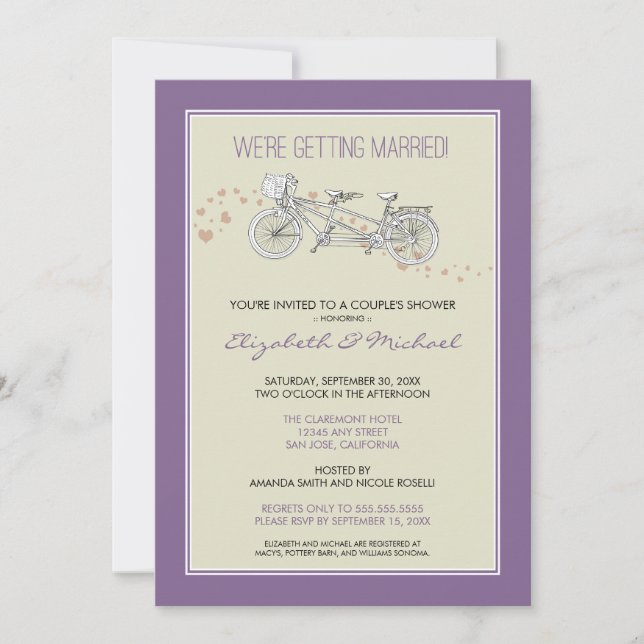 Tandem Bicycle Couple's Bridal Shower Invitation (Front)