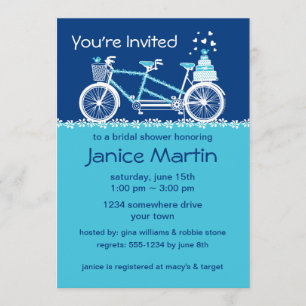 Tandem Bicycle Custom Aqua Invitation
