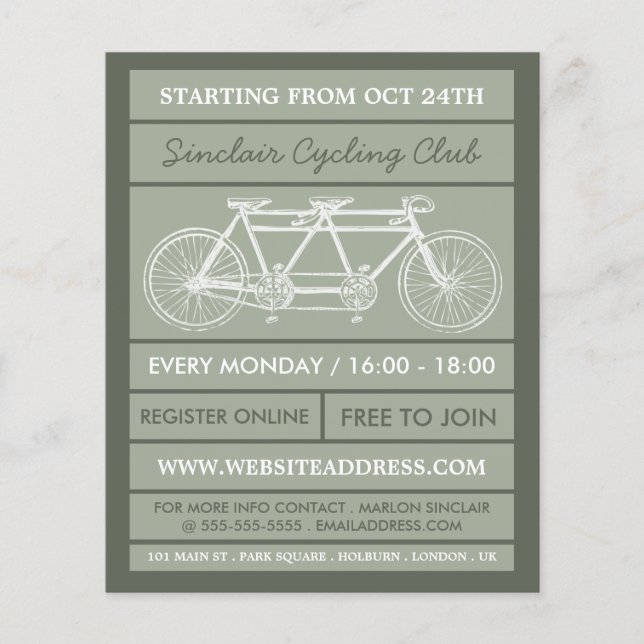 Tandem Bicycle, Cycling Club Advertising Flyer (Front)
