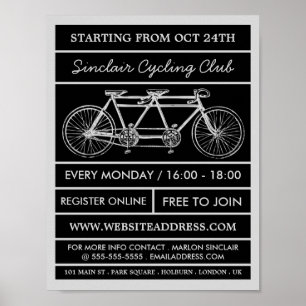 Tandem Bicycle, Cycling Club Advertising Poster