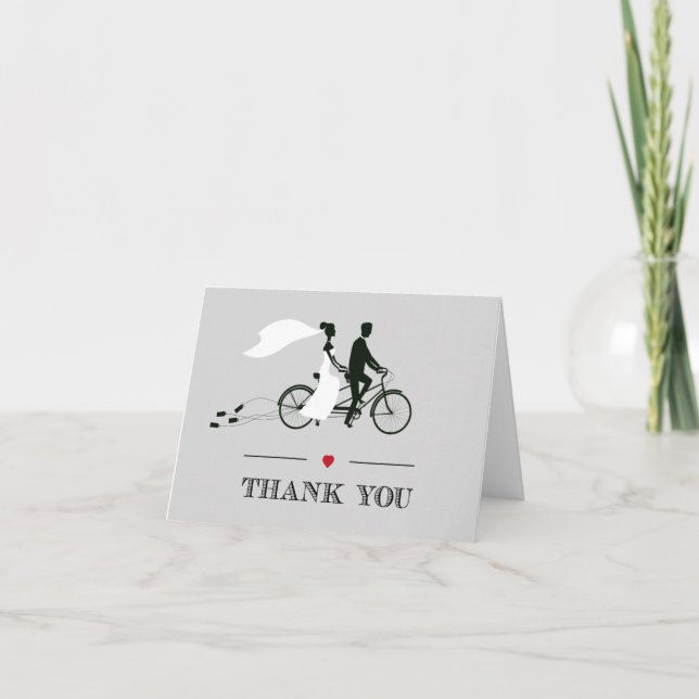Tandem Bicycle Grey Wedding Thank You (Front)