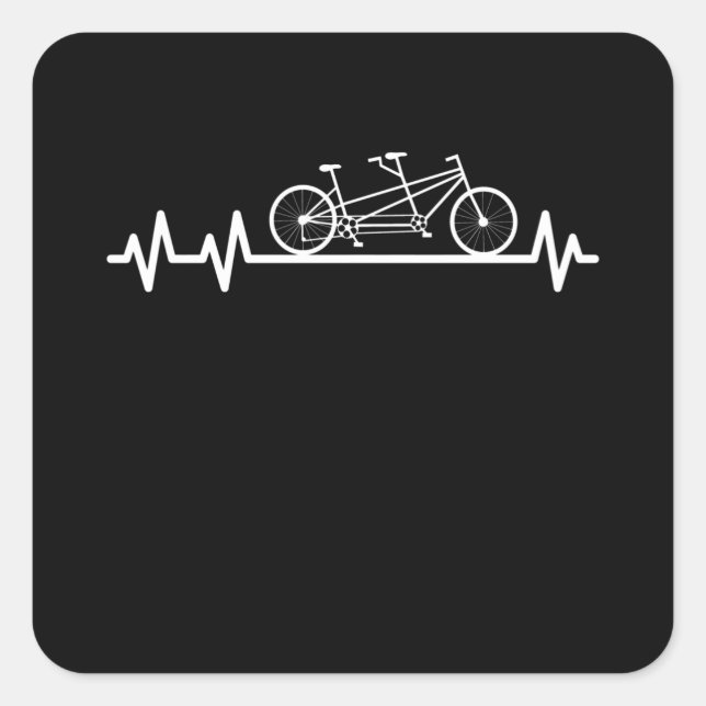 Tandem Bicycle Heartbeat Pulse Cyclist Couple Square Sticker (Front)