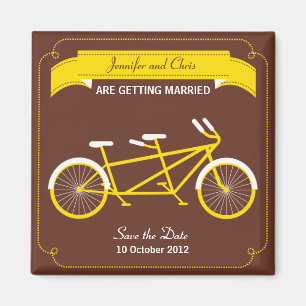 Tandem Bicycle Modern Wedding Brown Save the Date Magnet