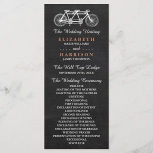 Tandem Bicycle On Chalkboard Wedding Program Programme