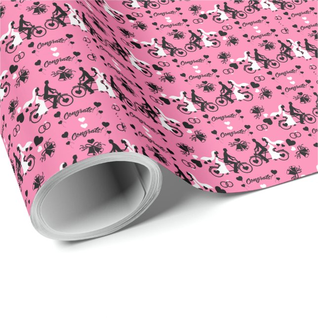 Tandem Bicycle Romantic Wedding And Engagement Wrapping Paper (Roll Corner)