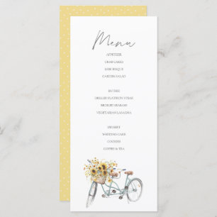 Tandem Bicycle Rustic Sunflower Watercolor Wedding Menu