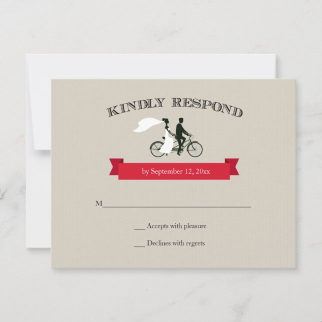 Tandem Bicycle Vintage Wedding RSVP Card (Front)