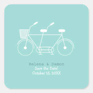 Tandem Bicycle Wedding Favour Square Sticker