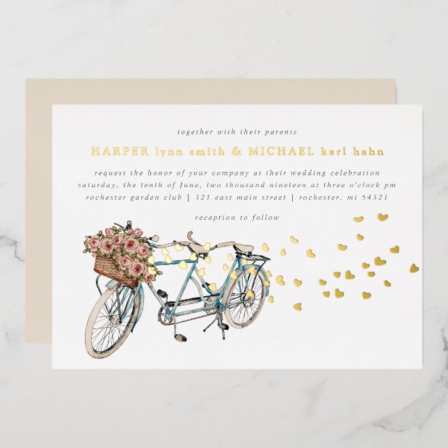 tandem bicycle wedding gold (Front/Back)