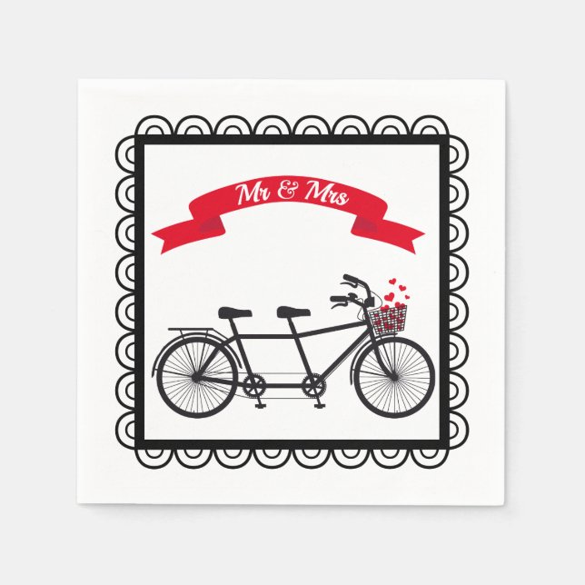 Tandem Bicycle Wedding Napkin (Front)
