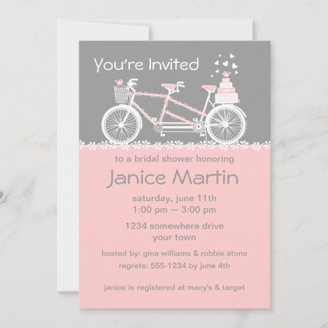 Tandem Bicycle Wedding Shower Invitation (Front)