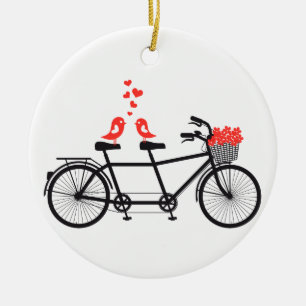 tandem bicycle with cute love birds ceramic tree decoration