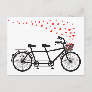 tandem bicycle with red hearts postcard