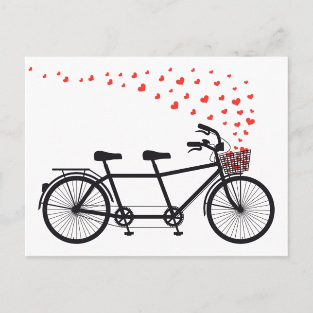 tandem bicycle with red hearts postcard (Front)