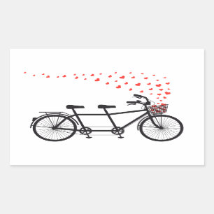 tandem bicycle with red hearts rectangular sticker