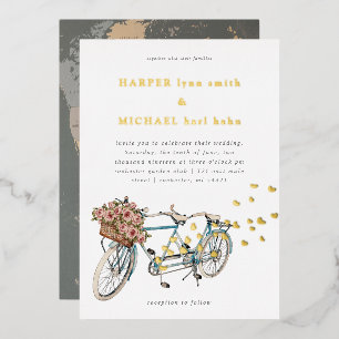 tandem bicycle world map wedding invitation