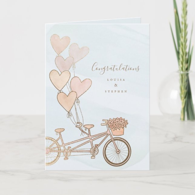 Tandem bike and heart balloons in faux foil  thank you card (Front)
