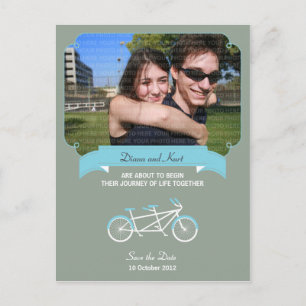 Tandem Bike (Blue / Grey) Save the Date Photo Announcement Postcard