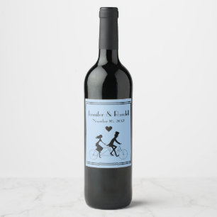 Tandem Bike Riding Wedding Wine Label
