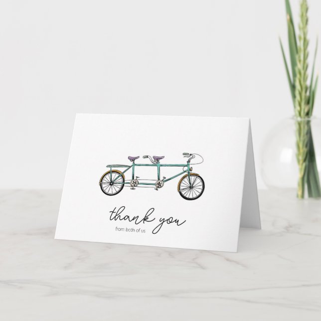 Tandem Bike Thank You from Both, Wedding  Card (Front)