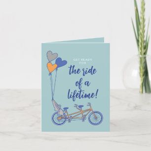 Tandem bike with baby seat & heart balloons card