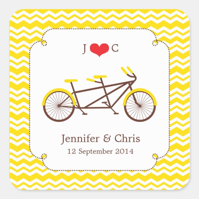 Tandem Bike (Yellow Chevron) Favour Sticker (Front)