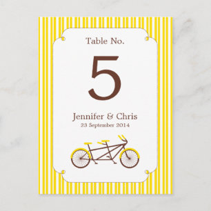 Tandem Bike (Yellow Stripes) Table Number Postcard