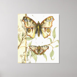 Tandem Butterflies Over Green Leaves Canvas Print