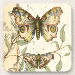 Tandem Butterflies Over Green Leaves Coaster