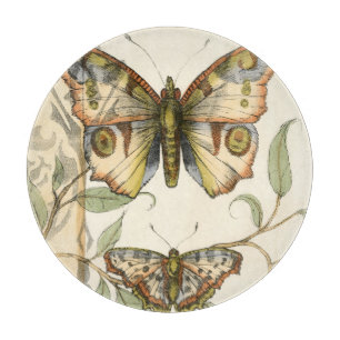 Tandem Butterflies Over Green Leaves Cutting Board