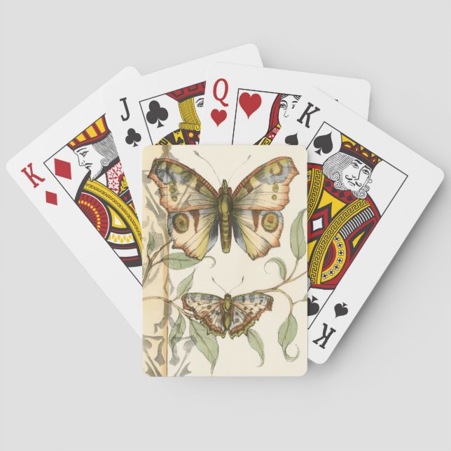 Tandem Butterflies Over Green Leaves Playing Cards (Back)