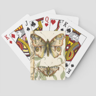 Tandem Butterflies Over Green Leaves Playing Cards