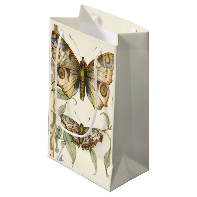 Tandem Butterflies Over Green Leaves Small Gift Bag (Front Angled)