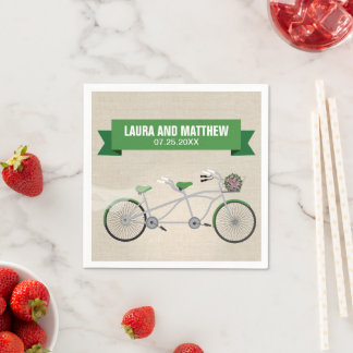 Tandem Green Bicycle Wedding Engagement Party Napkin
