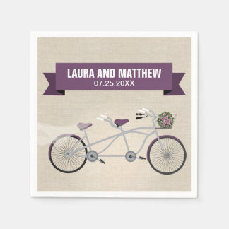 Tandem Purple Bicycle Wedding Engagement Party Napkin