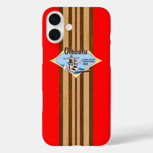 Tandem Surfing Hawaiian Faux Wood Surfboard- Red iPhone 16 Plus Case
