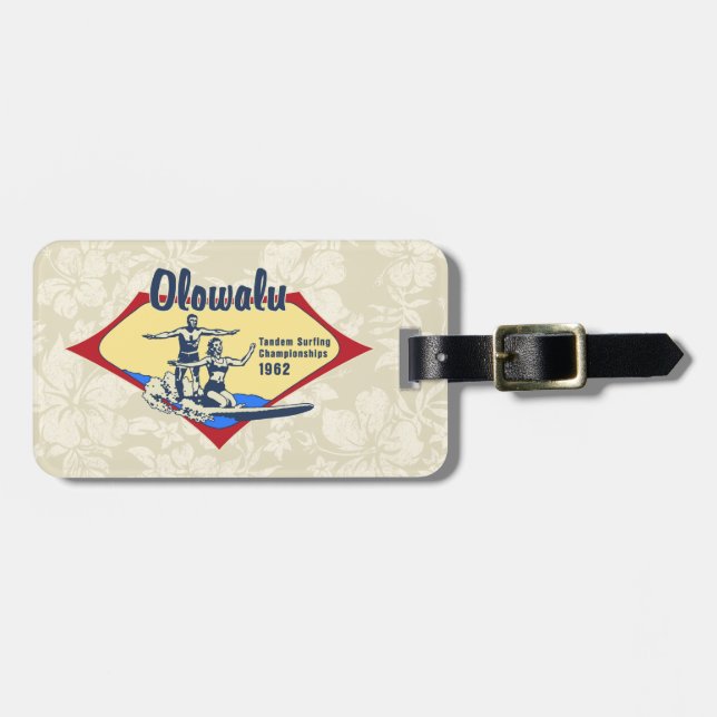 Tandem Surfing Hawaiian Surfboard Luggage Tags (Front Horizontal)