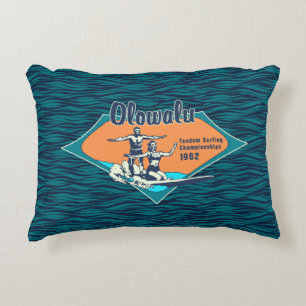 Tandem Surfing Hawaiian Vintage Surf Design Decorative Cushion