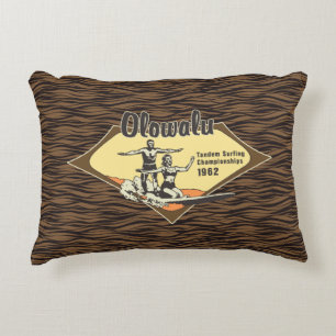 Tandem Surfing Hawaiian Vintage Surf Design Decorative Cushion