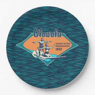 Tandem Surfing Hawaiian Vintage Surf Design Paper Plate