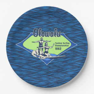 Tandem Surfing Hawaiian Vintage Surf Design Paper Plate